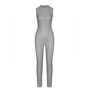 Skims Light Grey Faux Leather Jumpsuit